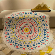 print towel fabric poncho with  tassel